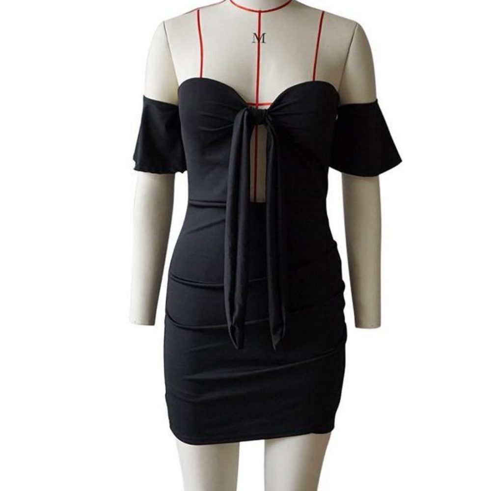 Aria Tie-up Mini Dress in Black - Picture 3 of 4